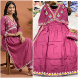 Premium Rayon Nayra Cut Embroidered Cord Kurti Set (GFHBP)