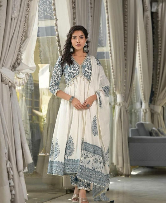 Elegant Alia Cotton Kurti Set with Neck Embroidery and Cori Work (ASC)