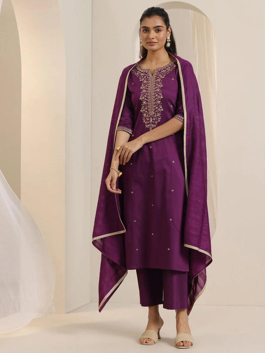 Kurta Set in Roman Silk with Embroidery and Matching Dupatta (ASC)