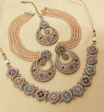 Premium Reverse AD Necklace Set with Earrings & Tikka (RO)