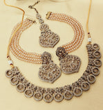 Premium Reverse AD Necklace Set with Earrings & Tikka (RO)