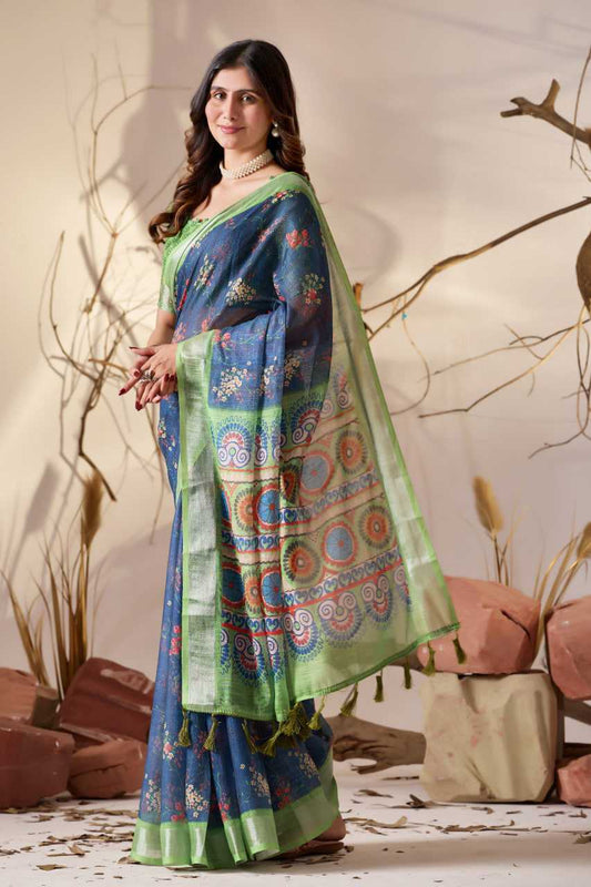 Linen Cotton Printed Saree