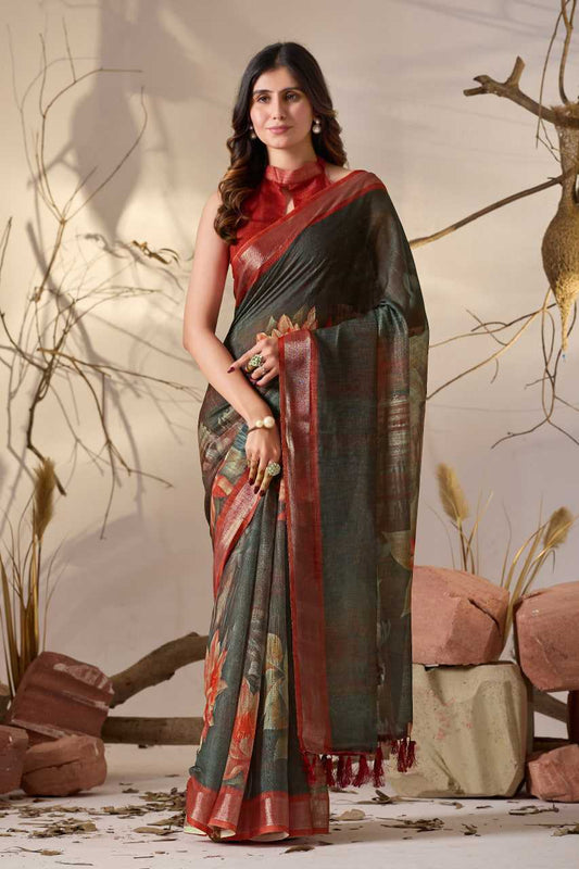 Linen Cotton Printed Saree