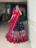 Tusser Silk Lehenga Choli with Intricate Print and Dupatta