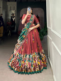 Tussar Silk Lehenga Set with Perfect floral patola print design
