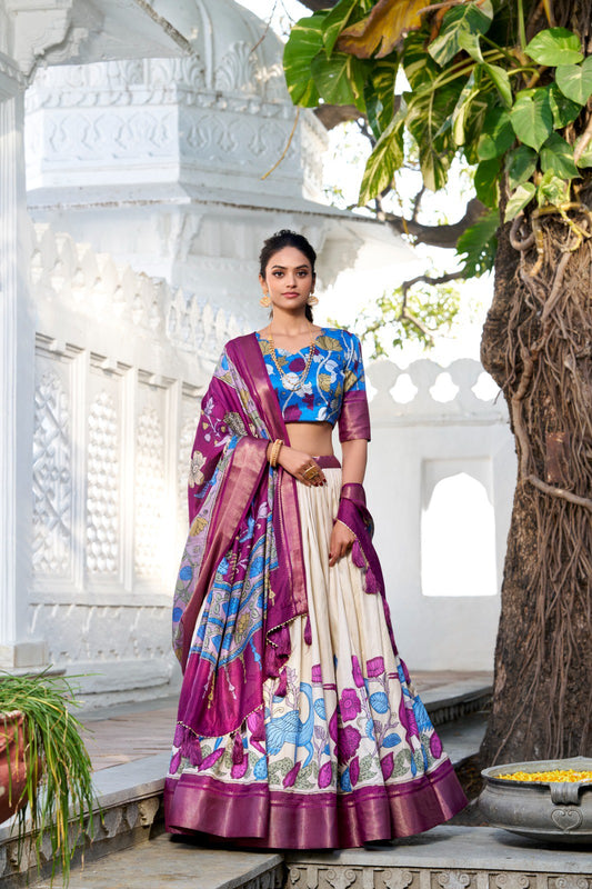 Tussar Silk Lehenga Set with Perfect floral patola print design