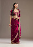 Satin Silk Saree with Sequins & Jari Dori Work (RO)