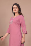 Slub Cotton Top & Pant Set with Mirror Hand Work Kurta (RO)
