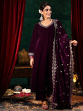 Embroidered Velvet Straight Kurta Set with Pant & Dupatta (RO)