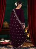 Embroidered Velvet Straight Kurta Set with Pant & Dupatta (RO)