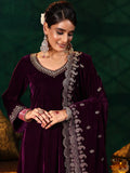 Embroidered Velvet Straight Kurta Set with Pant & Dupatta (RO)