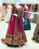 Premium Bridal 2-in-1 Lacha / Lehenga / Suit – Raspberry Pink & Royal Blue (RO)