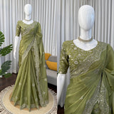 Premium Jimmy Choo Saree with Thread & Sequins Embroidery (RO)