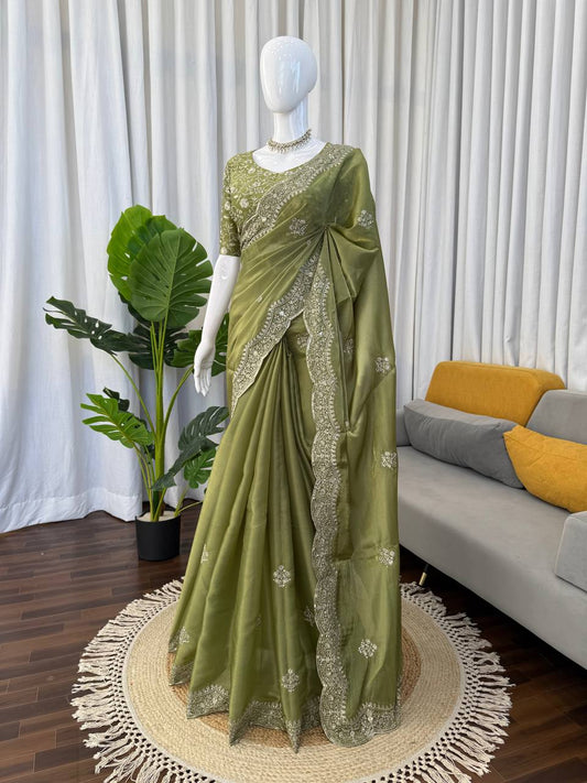 Premium Jimmy Choo Saree with Thread & Sequins Embroidery (RO)
