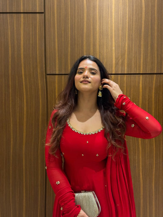 Elegant Fox Georgette Anarkali Suit Set with Dupatta – Full Length & Lined (RO)