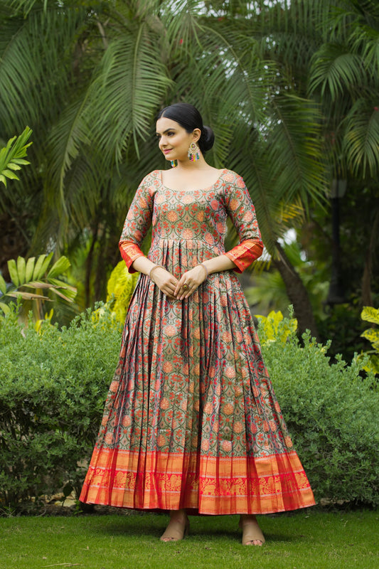 Elegant Semi-Kanjivaram Silk Gown with Crepe Lining (RO)