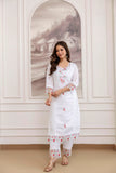 Chanderi Kurta Set with Embroidered Kurti, Chanderi Pant & Organza Dupatta (RO)