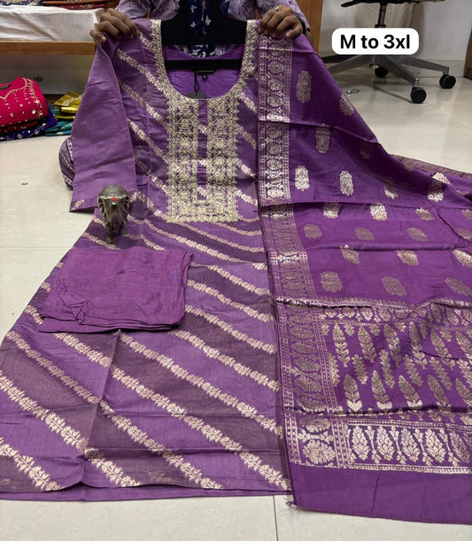 PITHA WORK KURTI WITH SANTON PANT & UNIQUE BANARASI DUPATTA (GFHBP)