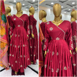 Chinon With Embroidery Sequence Work Gown And Dupatta Set Fully Stitched Ready To Wear (GFHBP))