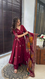 Chinon With Embroidery Sequence Work Gown And Dupatta Set Fully Stitched Ready To Wear (GFHBP))