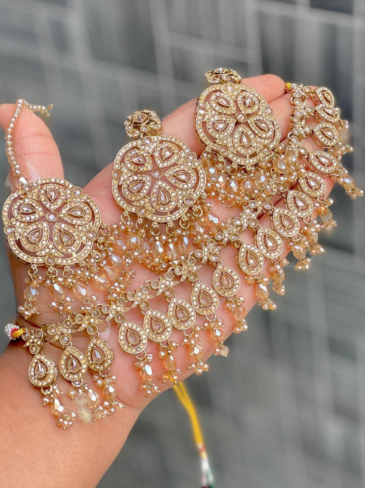 Reverse Ad Stone Work Necklace With Earrings and tika (ROE)