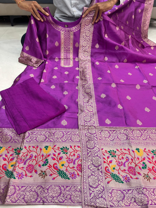 Purple Paithani Silk Kurti Set with Pant & Dupatta (ASC)