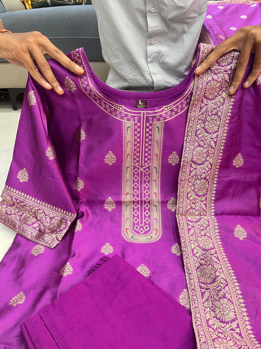 Purple Paithani Silk Kurti Set with Pant & Dupatta (ASC)
