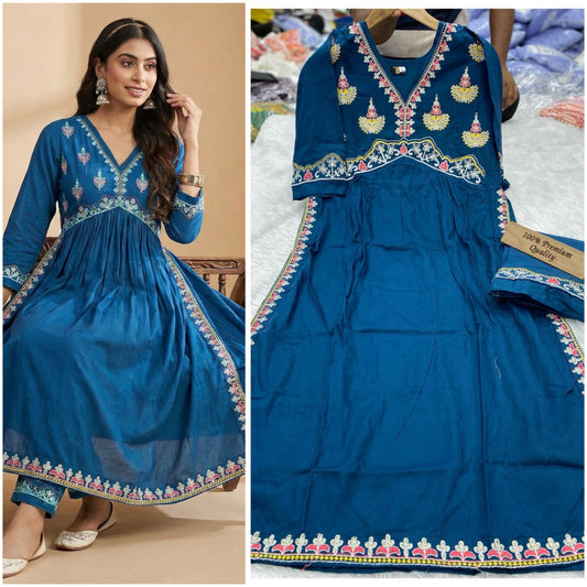 Premium Rayon Nayra Cut Embroidered Cord Kurti Set (GFHBP)