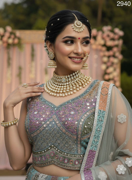 Full Flaired Real Mirror & Chain Embroidery Designer Lehenga Choli (RO)