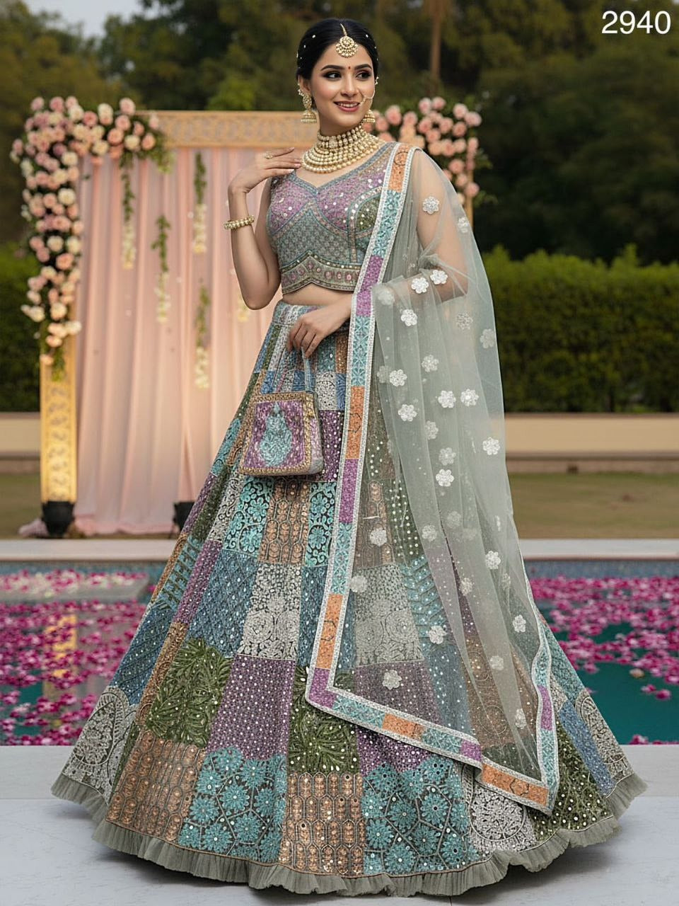 Full Flaired Real Mirror & Chain Embroidery Designer Lehenga Choli (RO)