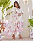 Pure Cotton Ghera Kurti Set with Pant & Dupatta (ASC)