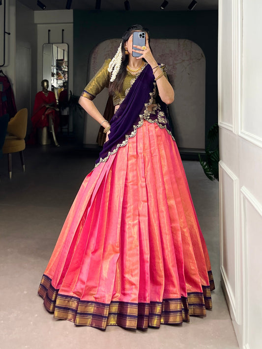 Kanchipuram Silk Zari Weaving Lehenga Set (RO)