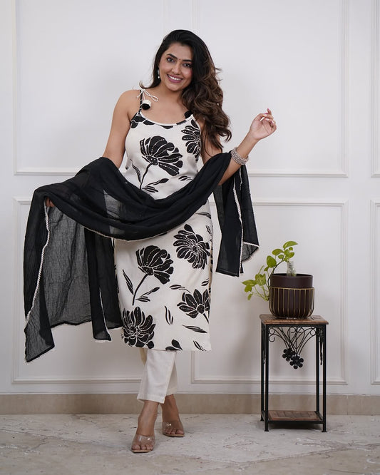 Printed Cotton Kurta Set with Sequence Work & Dupatta (GFHBP)