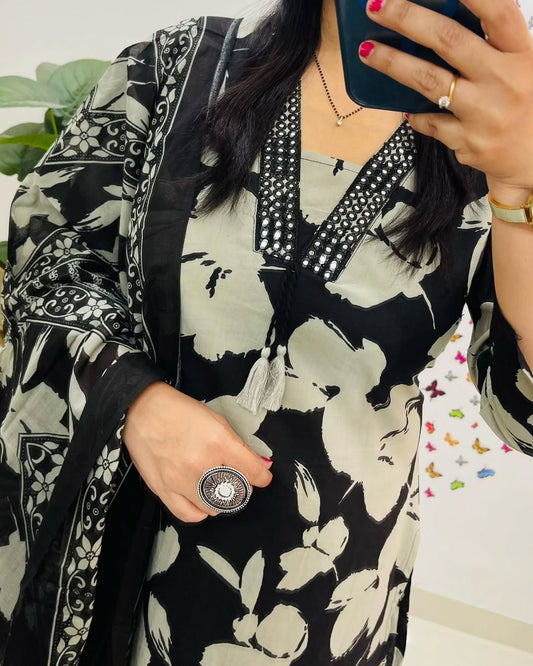 Designer Floral Kurta Cotton Suit Set (GFHBP)