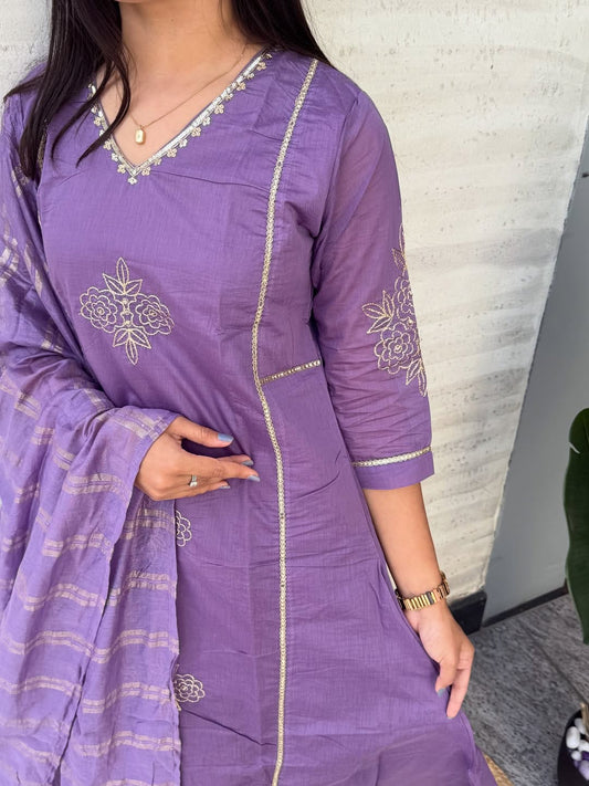 Designer Mul Chanderi Anarkali Kurti Set with Full Embroidery (ASC)