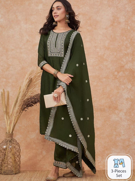 Vichhitra Silk Kurta Set with Embroidered Dupatta (ASC)