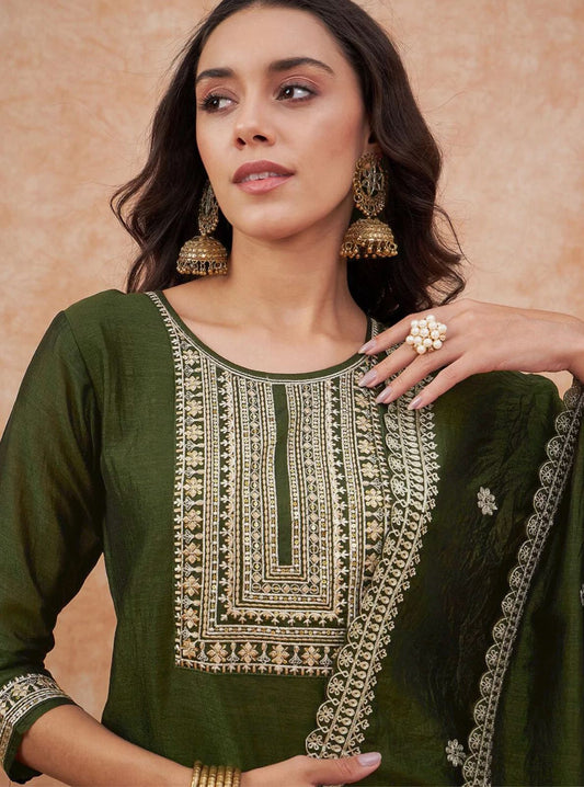 Vichhitra Silk Kurta Set with Embroidered Dupatta (ASC)
