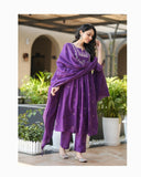 Rayon Slub Hand-Printed Embroidered Kurti Pant Dupatta Set (ASC)