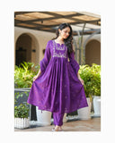 Rayon Slub Hand-Printed Embroidered Kurti Pant Dupatta Set (ASC)