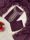 Kurta Set in Roman Silk with Embroidery and Matching Dupatta (ASC)