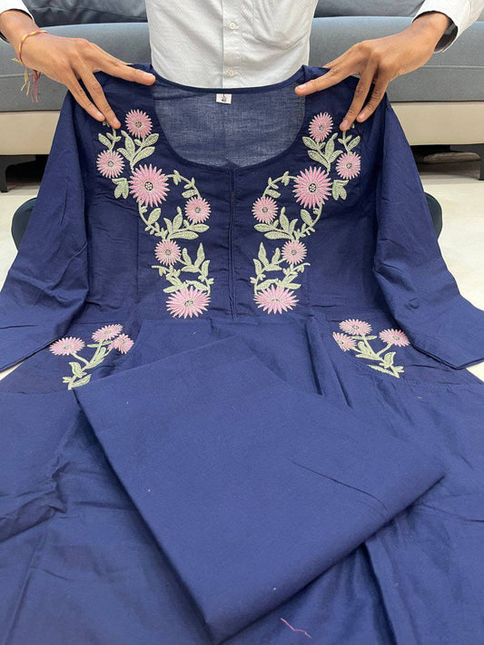 Elegant 2-Piece Cotton Suit Set with Side Pockets and Embroidery (ASC)