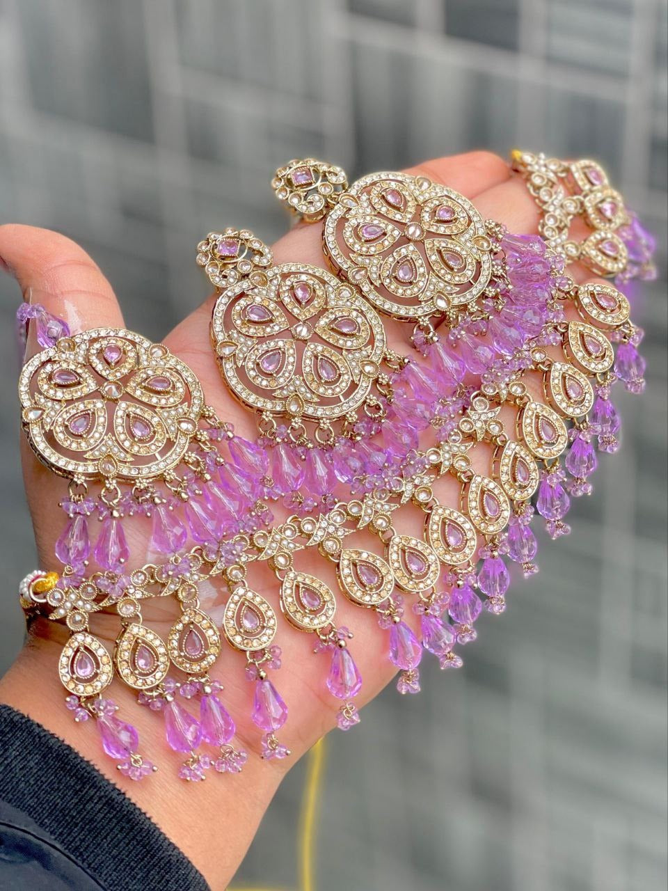 Reverse Ad Stone Work Necklace With Earrings and tika (ROE)