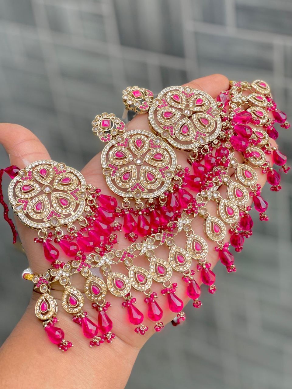 Reverse Ad Stone Work Necklace With Earrings and tika (ROE)