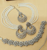 Premium Reverse AD Necklace Set with Earrings & Tikka (RO)