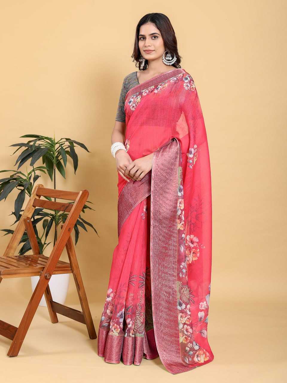 Cotton KESH509 629 Linen Printed Cotton Saree