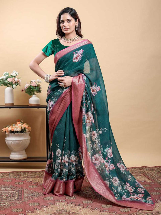 Linen Cotton Printed  Saree
