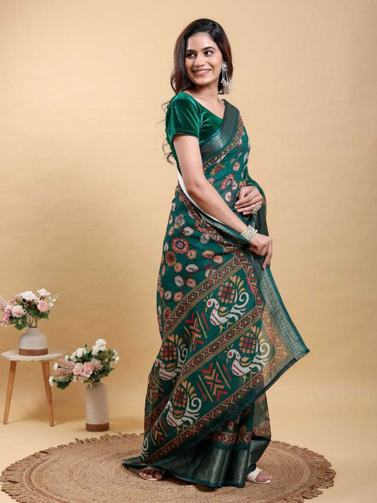 Linen Cotton Printed Saree