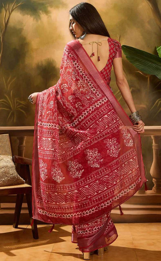 Cotton KESH553 125 Printed Cotton Linen Saree