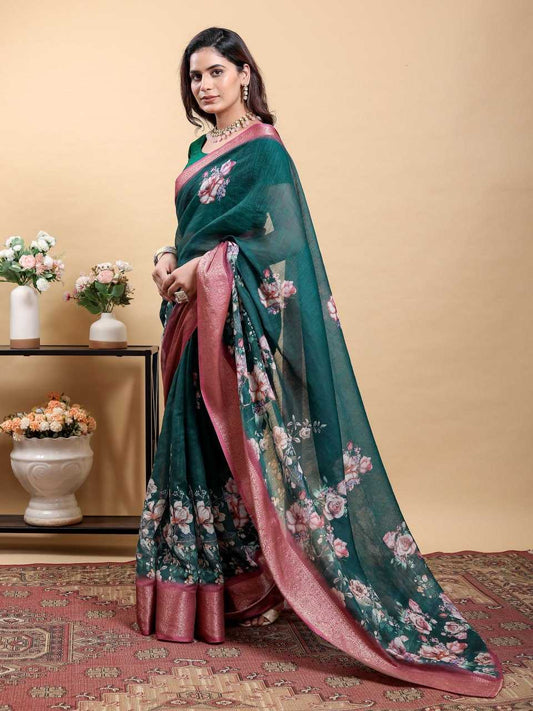 Cotton KESH553 632 Cotton Linen Printed Saree