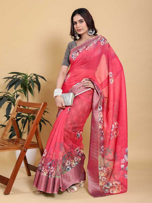 Linen Cotton Printed Saree